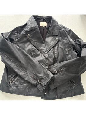 LOFT black faux leather motto Jacket